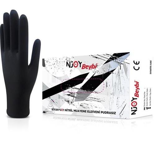 Beybi Njoy Siyah Nitril Pudrasız Muayene Eldiveni