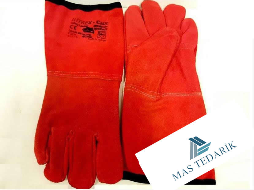 Deri Kaynakçı Eldiveni Kırmızı K-103-1