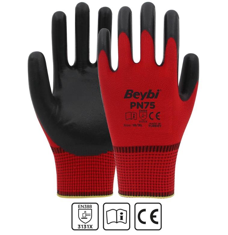 Beybi PN75 Polyester Örme Nitril Eldiven