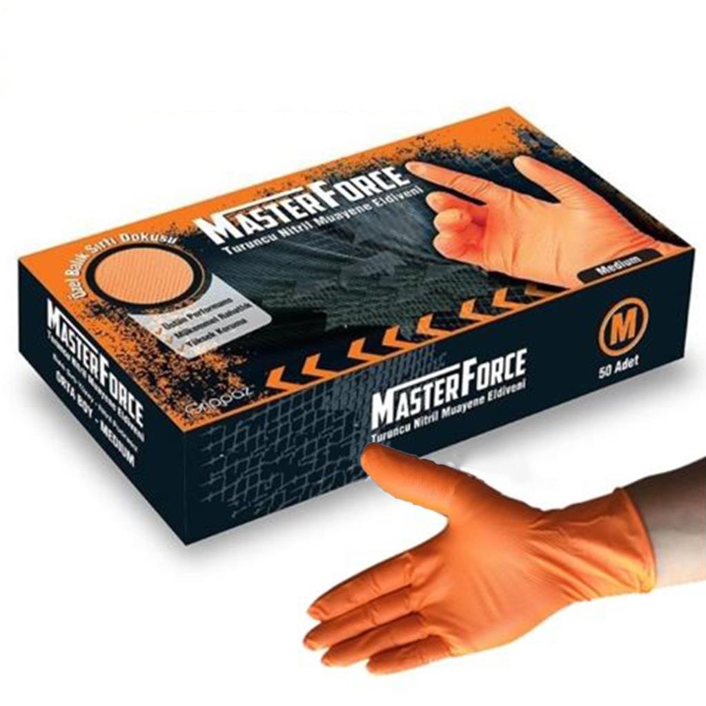 Master Force Turuncu Nitril Muayene Eldiveni - Pudrasız