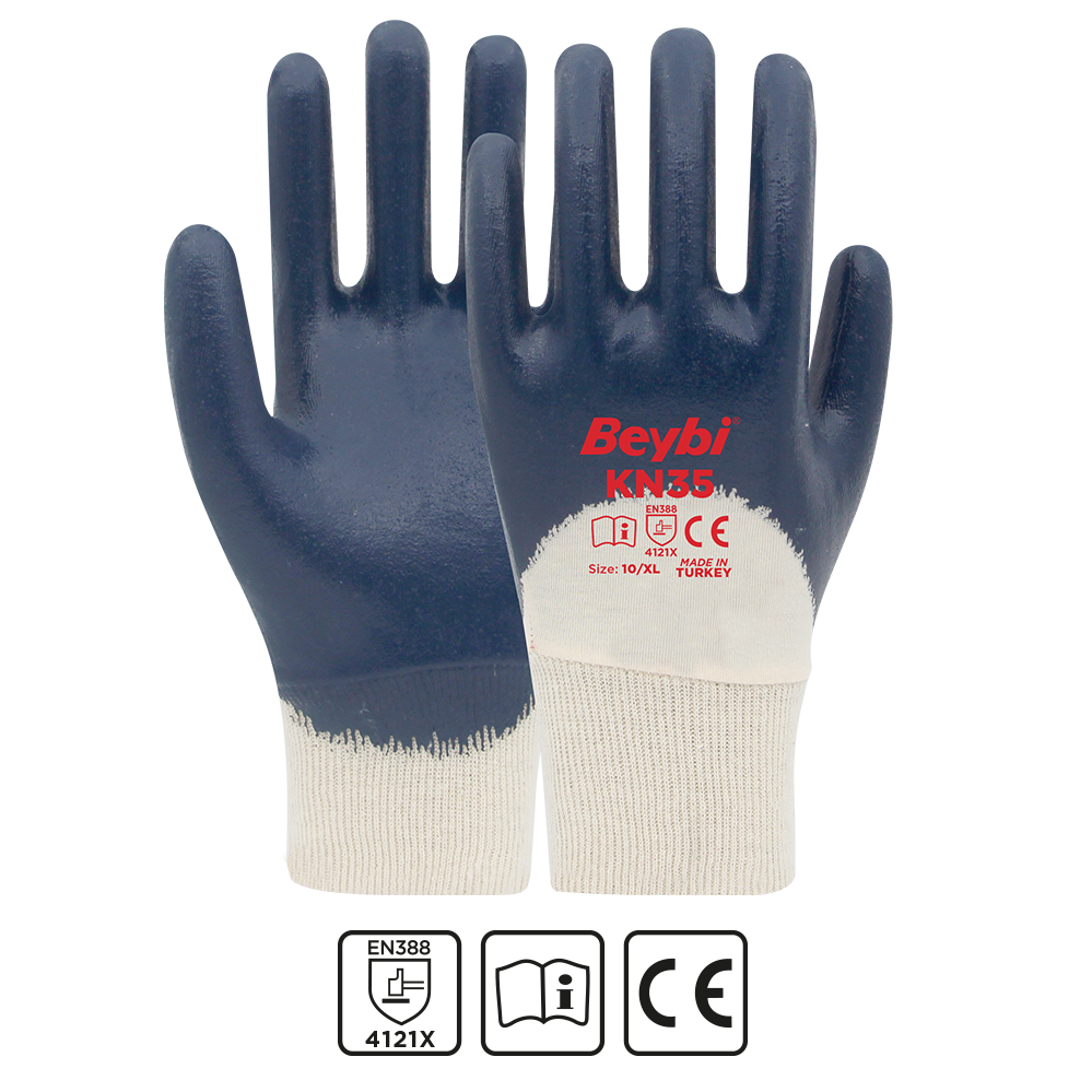 Beybi KN35 Yüksek Performanslı 3/4 Nitril Kaplı Pamuk Eldiven