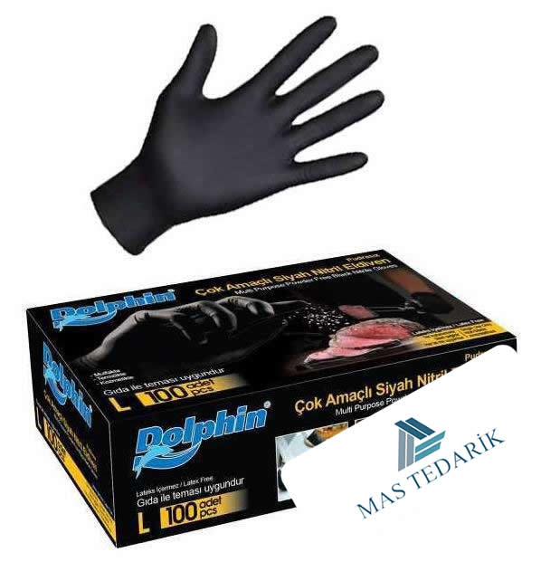 Dolphin Çok Amaçlı Siyah Nitril Eldiven Pudrasız 100’lü Paket