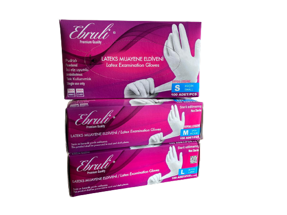 Ebruli Latex Muayene Eldiveni (Pudralı) M-100